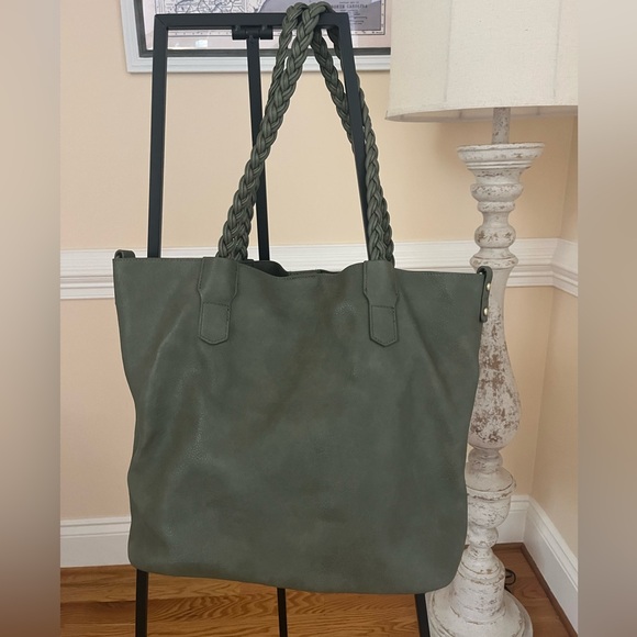 Suede Boho/Hobo Style Tote Bag in Olive - Picture 2 of 5